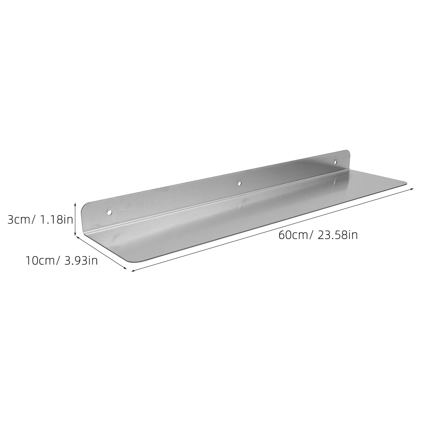 Toddmomy Wandregal aus Edelstahl fürs Badezimmer – Robustes, schwebendes Wandregal – 60 x 10 cm (23,6 x 4 Zoll) L-förmiges Aufbewahrungsregal für die Büroorganisation