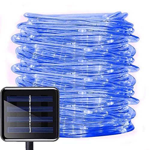 Guirnalda de Luces Solares,KINGCOO 23ft 50LED Impermeable Cadena de Luces Lámpara de Manguera Cobre Tubo Guirnaldas Luminosas Iluminación Decorativa para Jardín Navidad Partido Boda (Azul)