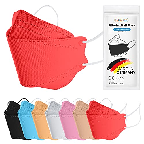 TubeRoo FFP2 - Mascarillas con forma de pez (5 unidades, fabricadas en Alemania, certificado CE de Alemania, bandas suaves para las orejas), color rojo