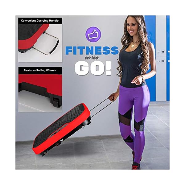 Hurtle Fitness Vibration Platform Machine - Home Gym Whole Body Shaker Exercise Machine Workout Trainer Fast Weight Loss w/Resistance Bands Easy Carry Wheel Remote Adjustable Speed - HURVBTR36RD, red