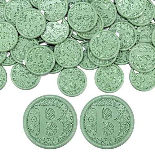 Yoption 50 Pcs Botanical Letter Wax Seal Stickers, Sage Green Initial Alphabet B Adhesive Envelope Sealing Stickers for Wedding Party Birthday Christmas (B)