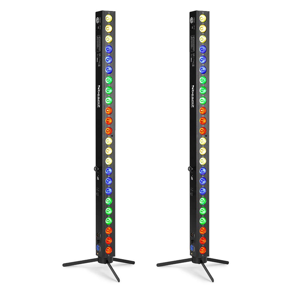 BeamZ BBB243 Battery Powered LED Bar Lights Pair - RGB Wall Washer Uplight Battens, Wireless DMX, Sound Reactive Lighting for DJ Events, Weddings, Stage & Marquee Venue Use