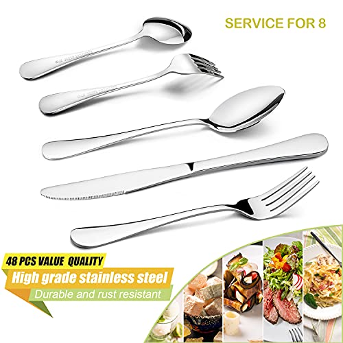 Haware 48 Pieces Silverware Set With Serving Utensils, Stainless Steel Fancy Flatware Cutlery Set For 8 thumb #2