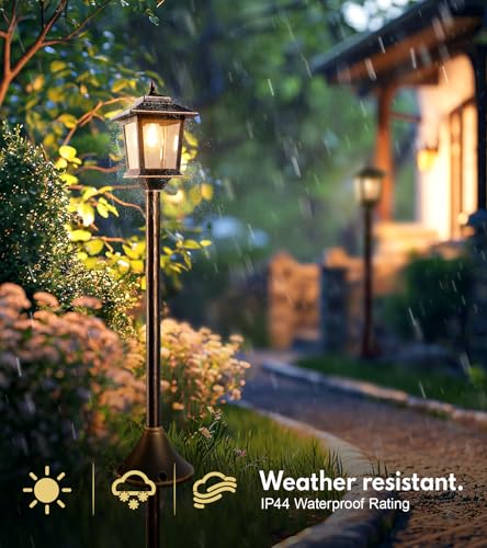 Poste de lâmpada solar de 163 cm, pacote com 2, luzes de poste externas à prova d'água, poste de lu