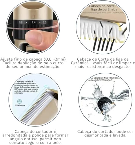Máquina de Tosar Pets - Kit Profissional Com 11 Peças Aparador com Lâminas Precisas e com Altura Aju