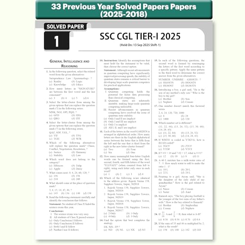 Image of PW 33 SSC CGL (Combined Graduate Level) Tier 1 Previous Year Solved Papers (2025-2018) with 5 Online Mock Tests For 2026-27 Exam | Yearwise PYQs | Fully Solved | English Edition