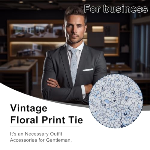 Image of Luckyvestir Ties for Men, Sage Green Cotton Floral Tie 2.76 inch Flower Printed Men's Neckties for Wedding /Groomsmen /Suit /Party