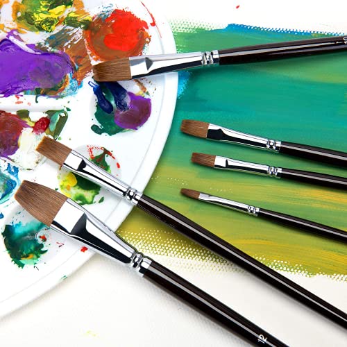 6 Pieces Flat Paint Brush Artist Sable Brush Set With Wooden Handle For Watercolor, Acrylic And Oil Painting Perfect For Beginners, Artists And Painting Lovers（Golden Maple Series #TOP5