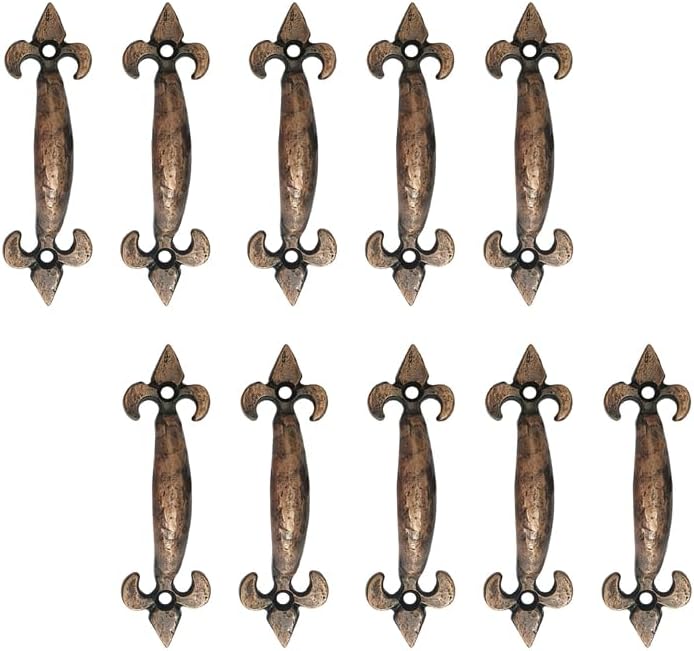 Adonai Hardware "Nethaniah Antique Cast Iron Cabinet Pull Handles (4" x 10 Pack, Antique Copper) for Vintage Wooden Barn Doors, Gates, Closets, Furniture, Drawers, Cupboards, Wardrobes and Sheds