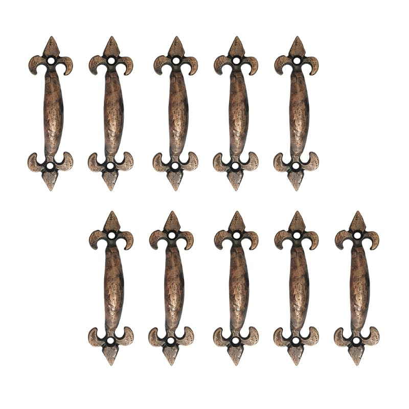 Adonai Hardware "Nethaniah Antique Cast Iron Cabinet Pull Handles (4" x 10 Pack, Antique Copper) for Vintage Wooden Barn Doors, Gates, Closets, Furniture, Drawers, Cupboards, Wardrobes and Sheds