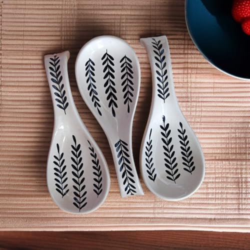 Image of Malaikah Ceramic Spoon Rest Leaf Pack of 3 for Home, Kitchen, Dining, Kitchen Decor & Gifting