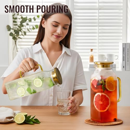 image for Snuvid 2 Pack 2 Liter/68 oz Square Glass Pitcher with Lid, Classic Str