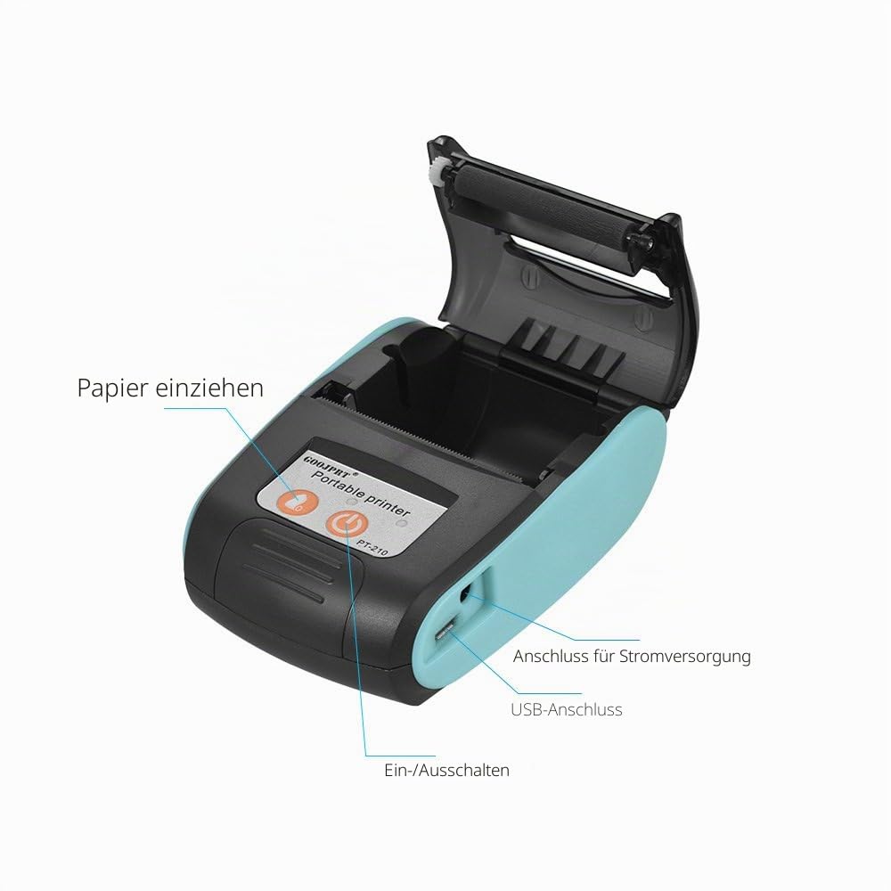 Leslaur PT-210 Tragbarer Thermodrucker Handheld 58mm-Empfangsdrucker für Einzelhandelsgeschäfte Restaurants Fabriken Logistik, 10 Papierrollen