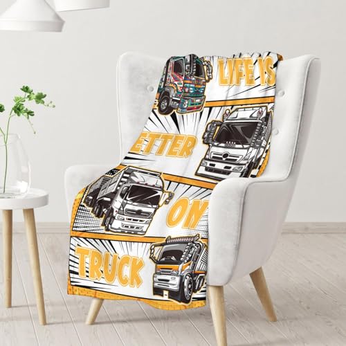 Truck Blanket Gifts - 40x50 Inches Funny Throw Blanket for Boys & Kids - Black Soft Fuzzy Car Blankets for Bed, Couch & Living Room