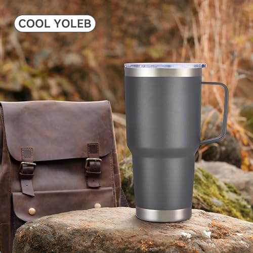 Image of 30 oz Stainless Steel Tumblers Bulk with Handle and Lid, 8 Pack | Powder Coated, Double Wall Vacuum Insulated, Leak Proof Lid, Keep Drinks Cold and Hot, for office, party, camping, Grey
