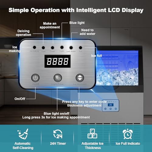 Image of Amzgachfktch Commercial Ice Maker 100 Lbs /24H, Auto Self-Cleaning Ice Maker, LED Display, Blue Light, Under Counter /Freestanding Ice Machine for Home /Restaurant /Bar /Hotel