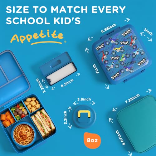 Image of JXXM Bento Lunch Box for Kids With 8oz Soup thermo,Leak-proof Lunch Containers with 5 Compartment,thermo Food Jar and Lunch Bag, Food Containers for School (A-Blue(Extreme Locomotive))