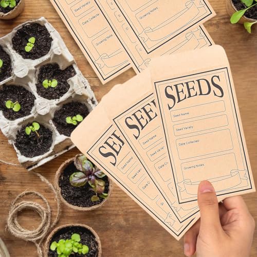 KIRZAX 100 Stück Kleine Braune Wiederverschließbare Kraftpapier Samen Pakete,Selbstklebende Umschläge für Saatgut Blume Lagerung 80x120mm