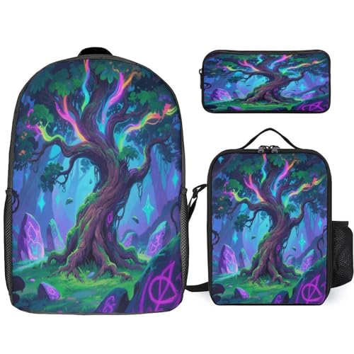 Elf Tree 3pcs Lightweight Travel Backpack Printed Backpack With Lunch Pack Storage Box Case