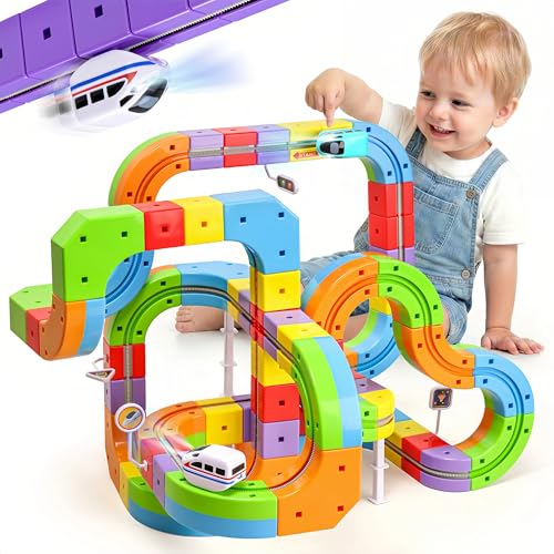 SOCBTNSO KlickRail 3D STEM Electric Train Set for Kids, Infinity Racer Train Cube Track, Anti-Gravity Tracks for Toddlers 3-5, DIY Track Car Toys, Gift Train Set for Boys Girls Ages 4-8