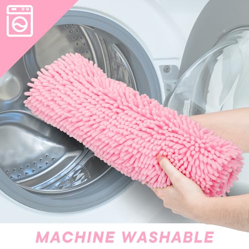 Image of Bathroom Rugs Sets 2 Piece Washable, Luxury ,Chenille Bath Mat Set, Soft Plush Anti-Slip Rectangular Bath, Rug Super Absorbent. (Pink, 32 inchx20 inch+24 inchx16 inch)
