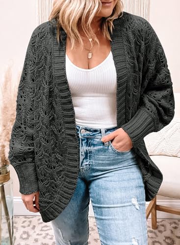 Image of Eytino Womens Plus Size Crochet Cardigan Sweater Long Sleeve Hollow Out Open Front Cardigans Outwear(1X-5X)