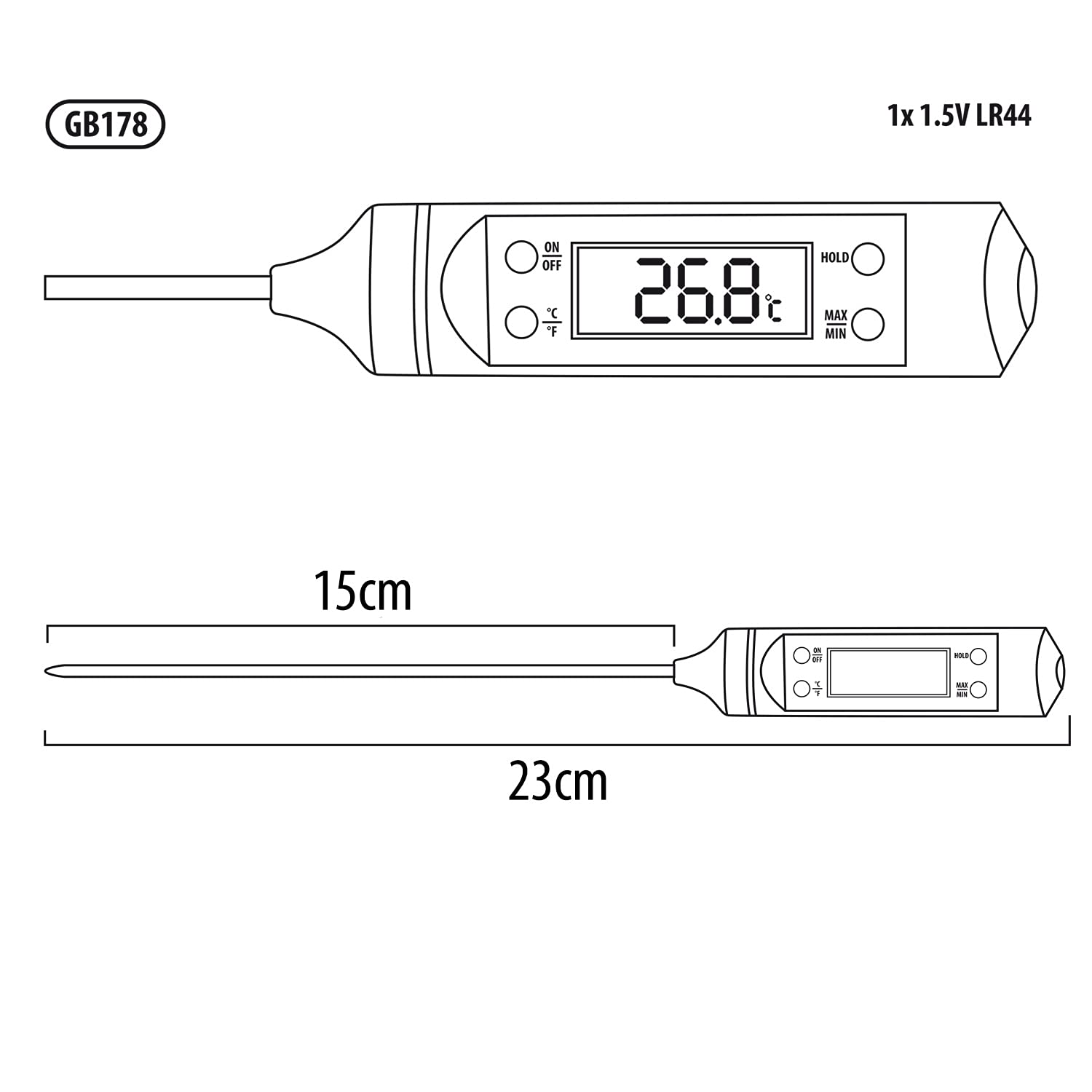 Termometro Sonda per Alimenti 15 cm -50°C a +300°C Display LCD Alta Precisione +/-1°C/°F per Forno Carne Arrostire Vino Caffè