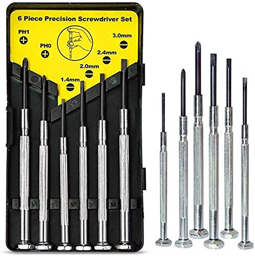 Precision Screwdriver Set,Small 6Pcs Different Size Flathead and Phillips Screwdrivers for Eyeglass, Toys,Watch, Jewelers, Electronic Devices, Game Controllers, DIY Projects (6PCS, Black)