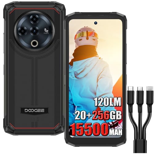 DOOGEE Fire 6 POWER Rugged 4G Cellulari, 20GB + 256GB Telefono Indistruttibile, Batteria 15500mAh / 18W, 50MP + 8MP Smartphone, 120LM LED, 6,56 pollici, Face ID/DRM L1/IP68 Smartphone Nero