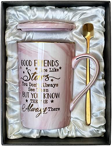 Best Friends, Friendship Gifts for Women Birthday Gifts for Women Perfect Birthday Gifts Ideas for Her, Friends Female, Sister, Besties, BFF Ceramic Marble Coffee Mug Gifts Box Printed Gold 14oz Pink