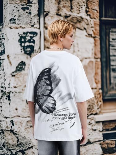 Vamtac Butterfly Graphic Tees Men Y2K Oversized Vintage T Shirts Loose Streetwear Short Sleeves Summer Tops