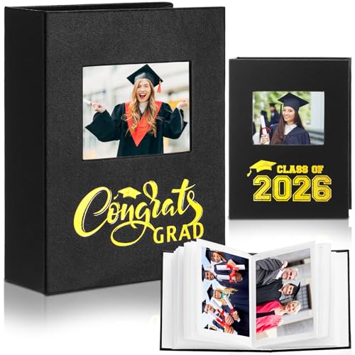 Dispowreath 2 Pcs Graduation Photo Album Holds 200 Pcs 4 x 6 Inch Photo 2026 Graduation Leather Album with Front Window Class of 2026 Memory Scrapbook for College High School Graduate Gift