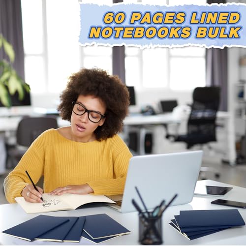 Image of 100 Pcs A5 Journals Notebooks Bulk,Navy Blue,Lined | Kraft Softcover Small Notebooks 5.5 Inch x 8.3 Inch Notepads with 60 Page 30 Sheet for Writing Sketch Travel Office Supplies