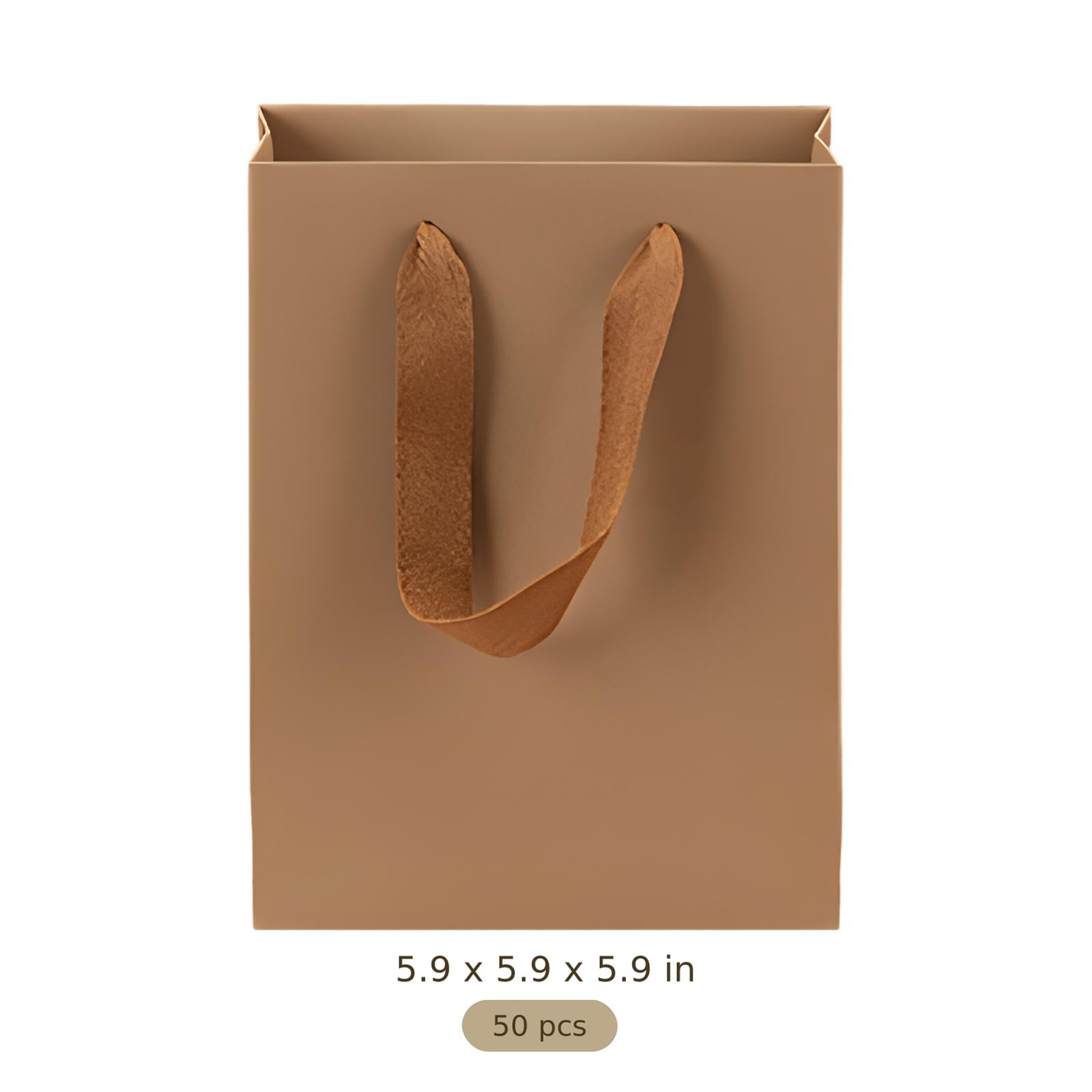 Vestamore 50 szt. torebek na prezenty z papieru kraftowego z uchwytami, solidny brązowy papier, 15 x 15 x 15 cm, mini torby zbiorcze na ślub, upominki imprezowe, prezenty