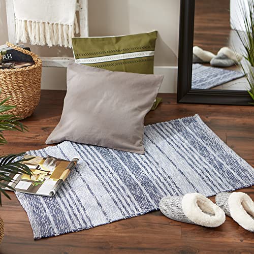 Dii Woven Rag Rug Collection Recycled Yarn Variegated Rustic Stripe, 2X3', French Blue #TOP3