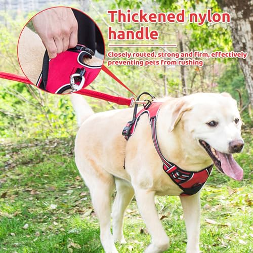 HTTDSLF Hundegeschirr Grosse Hunde, Anti Zug Hundegeschirr, Geschirr Hund Groß mit Reflexstreifen und Kontrolle, Verstellbar und Einstellbar, Brustgeschirr Hund für mittelgroße Hunde, Rot, XL