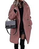 BTFBM Women 2025 Winter Faux Fur Coats Lapel Long Sleeve Fuzzy Fleece Outerwear Button Down Sherpa Jackets Fall Outfits(Bean Paste Pink, Medium)