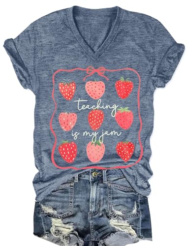 Womens V-Neck T-Shirt Flower Graphic Tees Summer Fashion Boho Tops Tshirts Loose Casual Wildflower Beach T Shirts