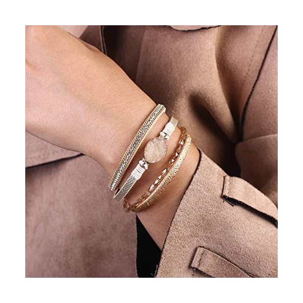 FANCY-SHINY-Leather-Wrap-Bracelet-Boho-Cuff-Bracelets-Crystal-Bead-Bracelet-with-Magnetic-Clasp-Jewelry-Gifts-for-Women-Teen-Girls FANCY SHINY Leather Wrap Bracelet Boho Cuff Bracelets Crystal Bead Bracelet with Clasp Jewelry Gifts for Women Teen Girls(7.7", Gold)