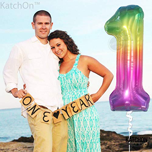 Image of KatchOn Foil Rainbow Number 1 Balloon - 40 Inch