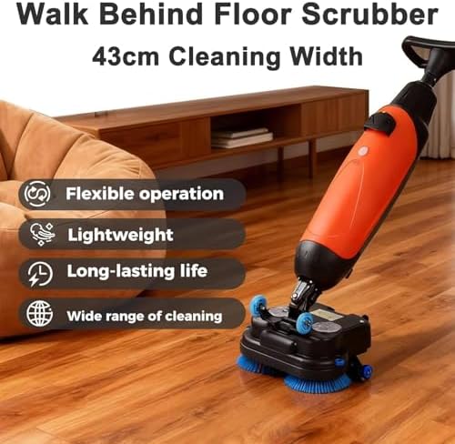 17" Cordless Power Mop & Floor Scrubber - Dual Tank (4.5L+7.5L) Commercial Washer for Wood, Tile, Marble & Cement Floors - 13000 Sqft/H Efficient Cleaning Tool