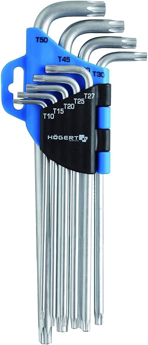Högert Technik - Torx Set Key I Torx Screwdriver Set of 9 I Sizes T10 to T50 I Made of Chrome Vanadium Steel I Resistant to Deformation and Abrasion I HT1W818 - Silver