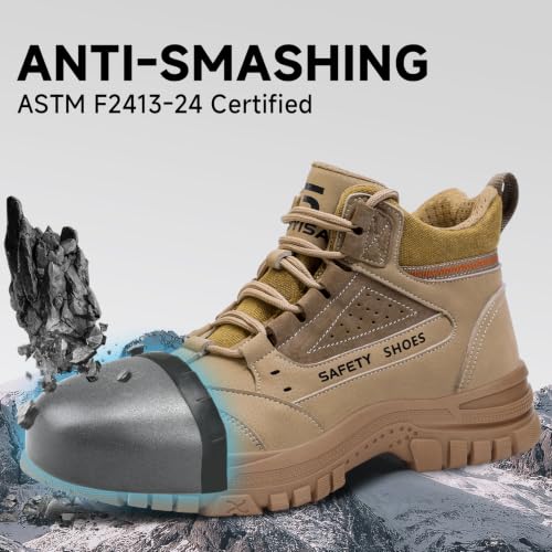 Image of Steel Toe Work Boots for Men - High Top Puncture Resistant Safety Boots - Industrial Boot for Worker - Comfortable Work Boot for Construction