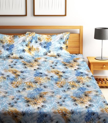 Image of Home Sizzler 210TC Floral Fusion Elastic Fitted Double Bedsheet with 2 King Size Pillow Covers