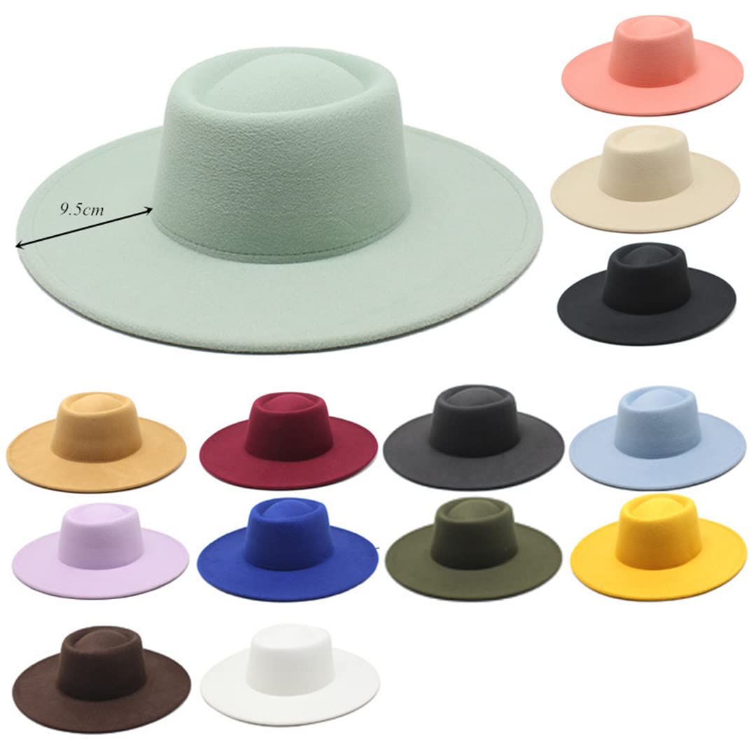 Klasyczny brytyjski styl 9,5 cm duży szeroki rondo kapelusz fedora dla kobiet jesień zima filcowe kapelusze kościelne
