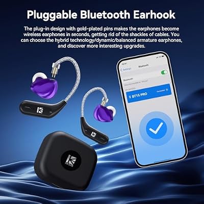 KBEAR BT15 PRO IEM Bluetooth Adapter, Bluetooth 5.4 Module,QDC 2-Pin Wireless Waterproof Earhook with Low-Latency LE Audio, AAC Hi-Fi Sound KZ ZS10 PRO/X/2, ZSN Pro/X, AS16 PRO, Zax,ZAR, CRA/C12