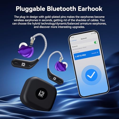 Image of KBEAR BT15 PRO IEM Bluetooth Adapter, Bluetooth 5.4 Module, Waterproof Ear Hook Extra Long Battery Life Wireless Cable, 0.78MM 2-Pin Cable for KZ ZST /ZSTX /EDX /ES4 /AS10 IEM