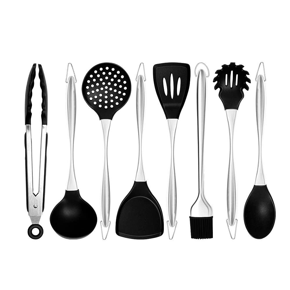 MYUYEE Kitchen Utensils Set,Silicone Spatula Kitchenware Set Stainless Steel Handle Kitchen Turner Cooking Utensils Utensil Baking Tool Kit Spoon (8Pcsa)