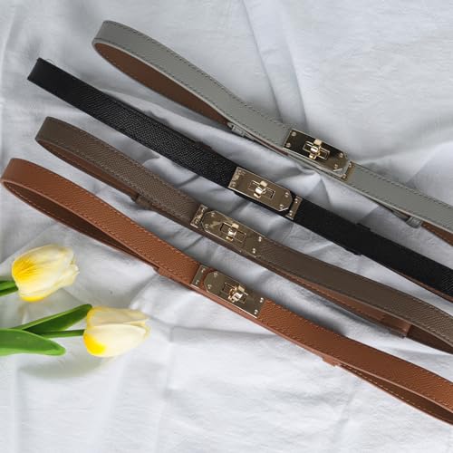 Image of Women's Fashion Classic Metal Buckle Leather Belt with Jeans Dress