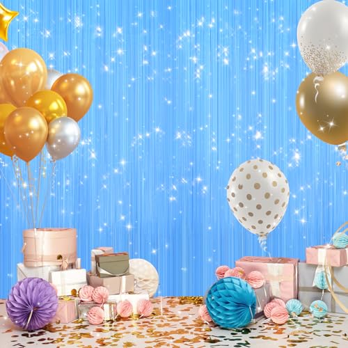 Image of 2Pack Macaron Blue Party Streamers, Blue Metallic Tinsel Streamers for Birthday Wedding Party Decors Graduation, Baby Shower, Photo Booth Props for Bachelorette Decors Xmas Halloween Party Backdrop